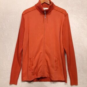 32 Bar Blues Mens Full Zip Ribbed Sweater Sz.XL/Orange/Mock Neck/Heavyweight